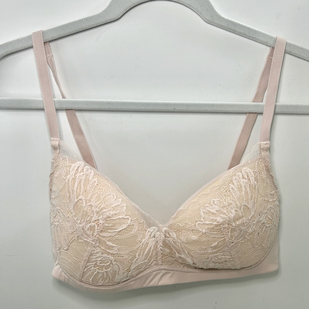 Soma Lightly Lined Wireless Ballet Pink Floral Lace Adjustable Strap Bra 36C